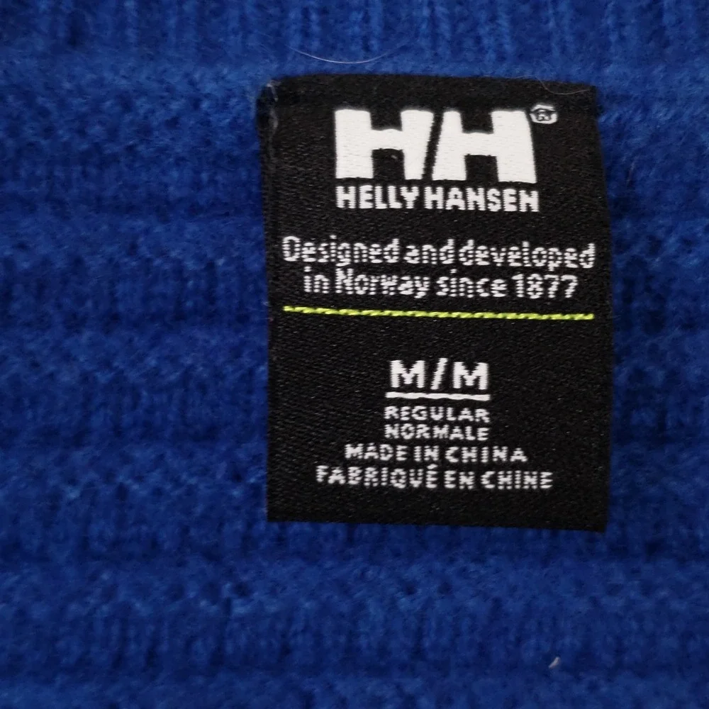 Helly Hansen Carv Knitted Sweater Mens Medium Blue Wool Blend Ribbed Pullover